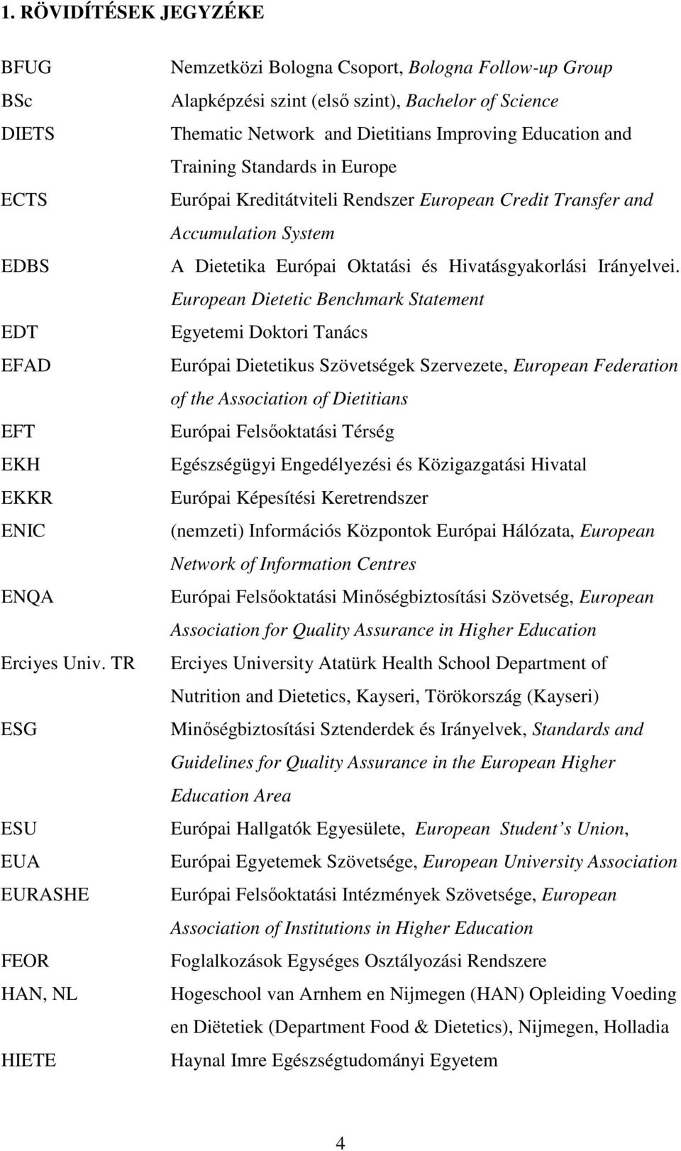 and Training Standards in Europe Európai Kreditátviteli Rendszer European Credit Transfer and Accumulation System A Dietetika Európai Oktatási és Hivatásgyakorlási Irányelvei.