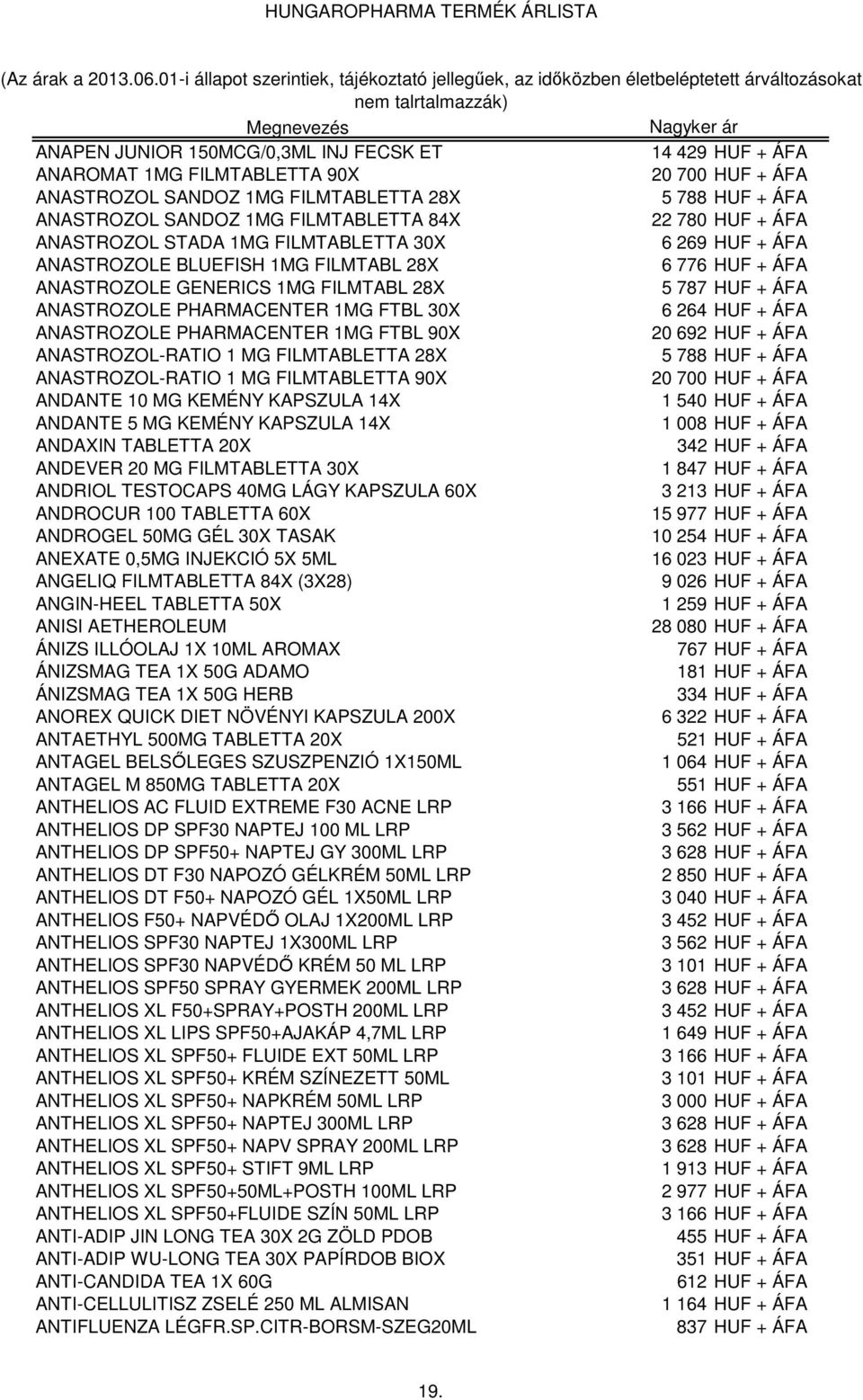 PHARMACENTER 1MG FTBL 30X 6 264 HUF + ÁFA ANASTROZOLE PHARMACENTER 1MG FTBL 90X 20 692 HUF + ÁFA ANASTROZOL-RATIO 1 MG FILMTABLETTA 28X 5 788 HUF + ÁFA ANASTROZOL-RATIO 1 MG FILMTABLETTA 90X 20 700