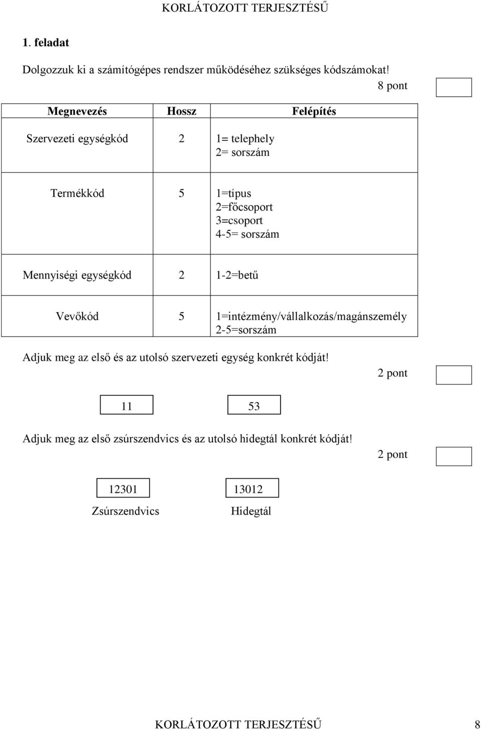 sorszám Mennyiségi egységkód 2 1-2=betű Vevőkód 5 1=intézmény/vállalkozás/magánszemély 2-5=sorszám Adjuk meg az első és az utolsó