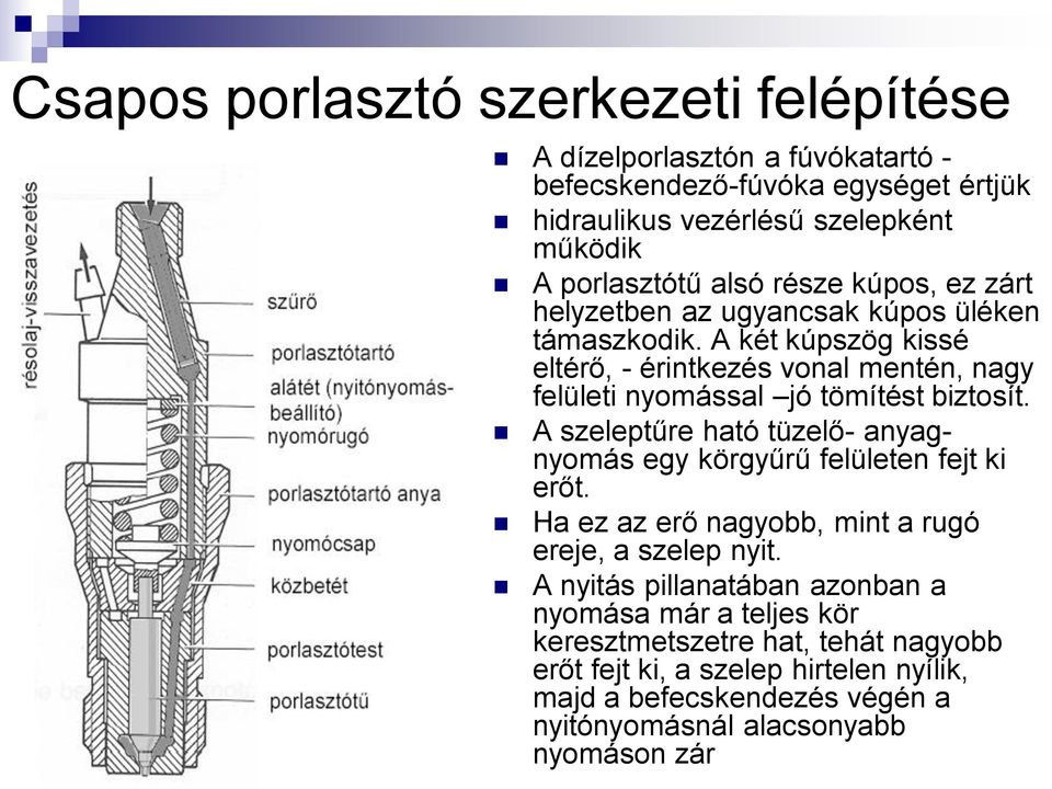 A két kúpszög kissé eltérő, - érintkezés vonal mentén, nagy felületi nyomással jó tömítést biztosít.