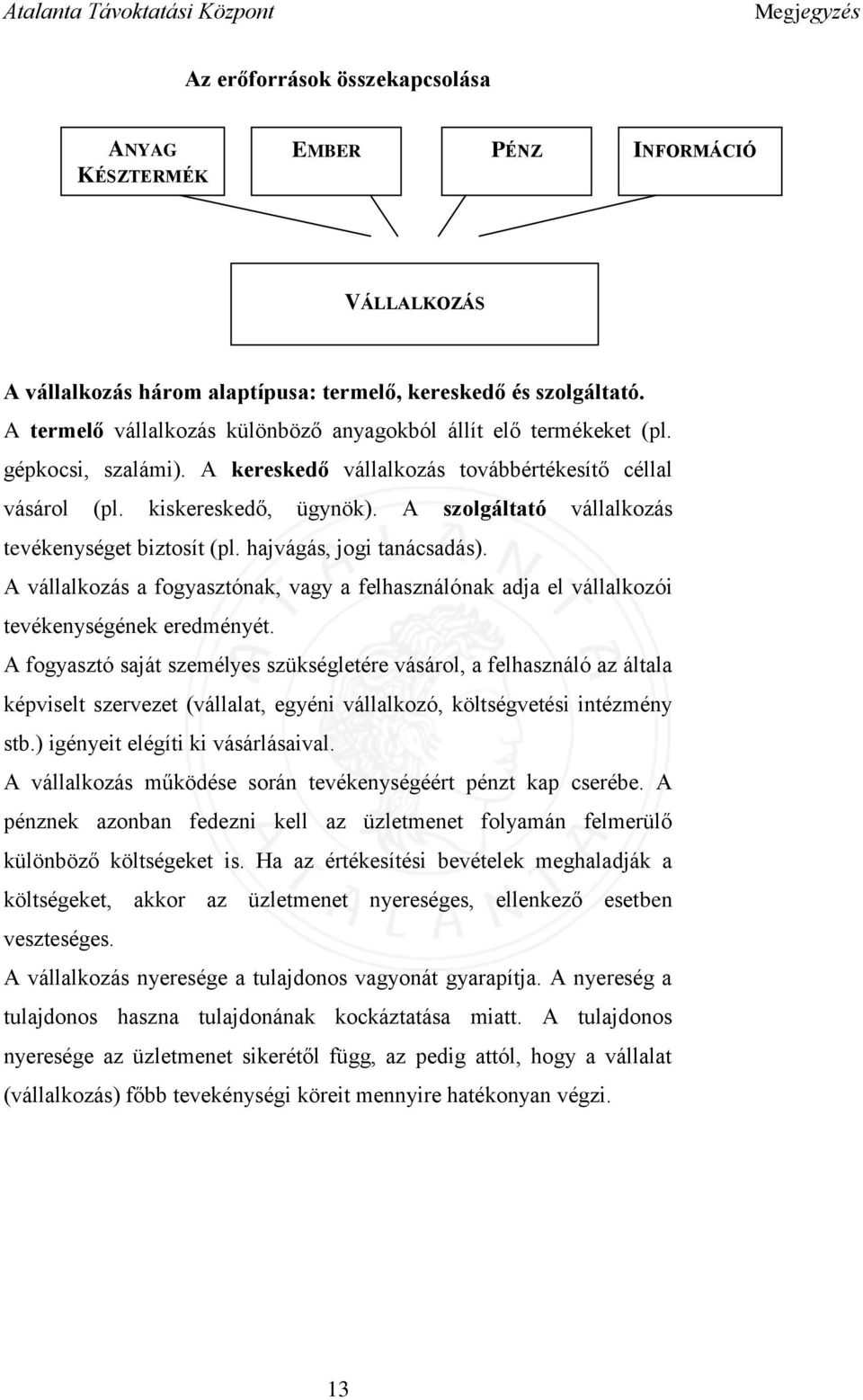 A szolgáltató vállalkozás tevékenységet biztosít (pl. hajvágás, jogi tanácsadás). A vállalkozás a fogyasztónak, vagy a felhasználónak adja el vállalkozói tevékenységének eredményét.