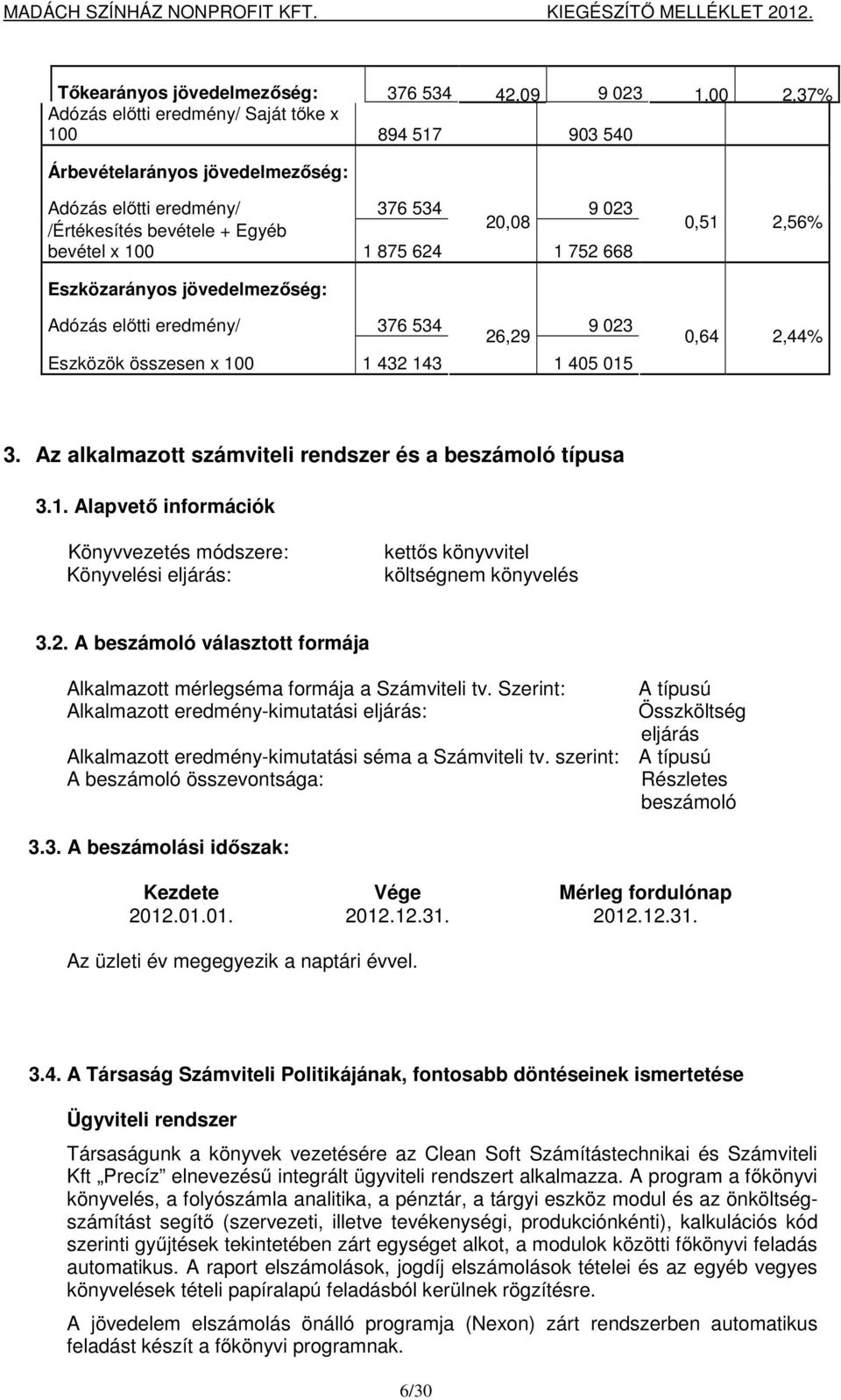 Az alkalmazott számviteli rendszer és a beszámoló típusa 3.1. Alapvető információk Könyvvezetés módszere: Könyvelési eljárás: kettős könyvvitel költségnem könyvelés 3.2.