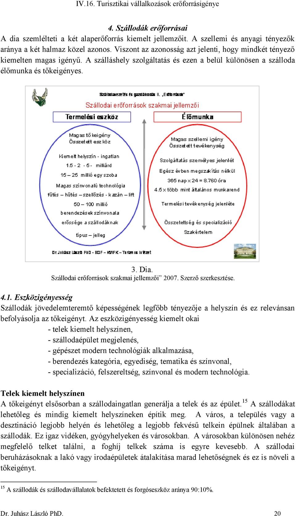 Szállodai erőforrások szakmai jellemzői 2007. Szerző szerkesztése. 4.1.