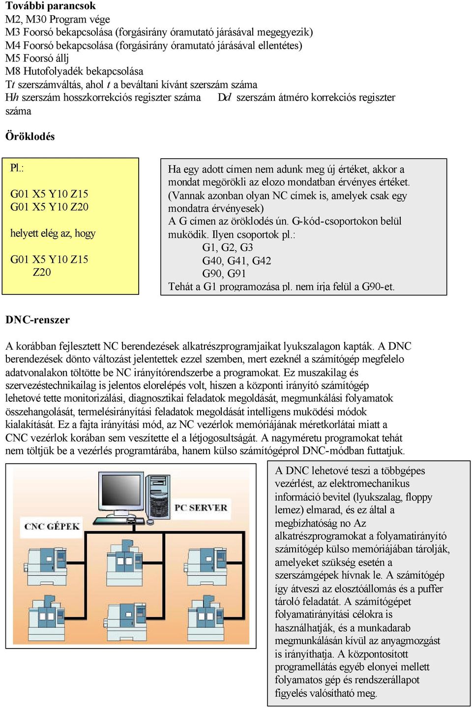 : G01 5 10 Z15 G01 5 10 Z20 helyett elég az, hogy G01 5 10 Z15 Z20 Ha egy adott címen nem adunk meg új értéket, akkor a mondat megörökli az elozo mondatban érvényes értéket.