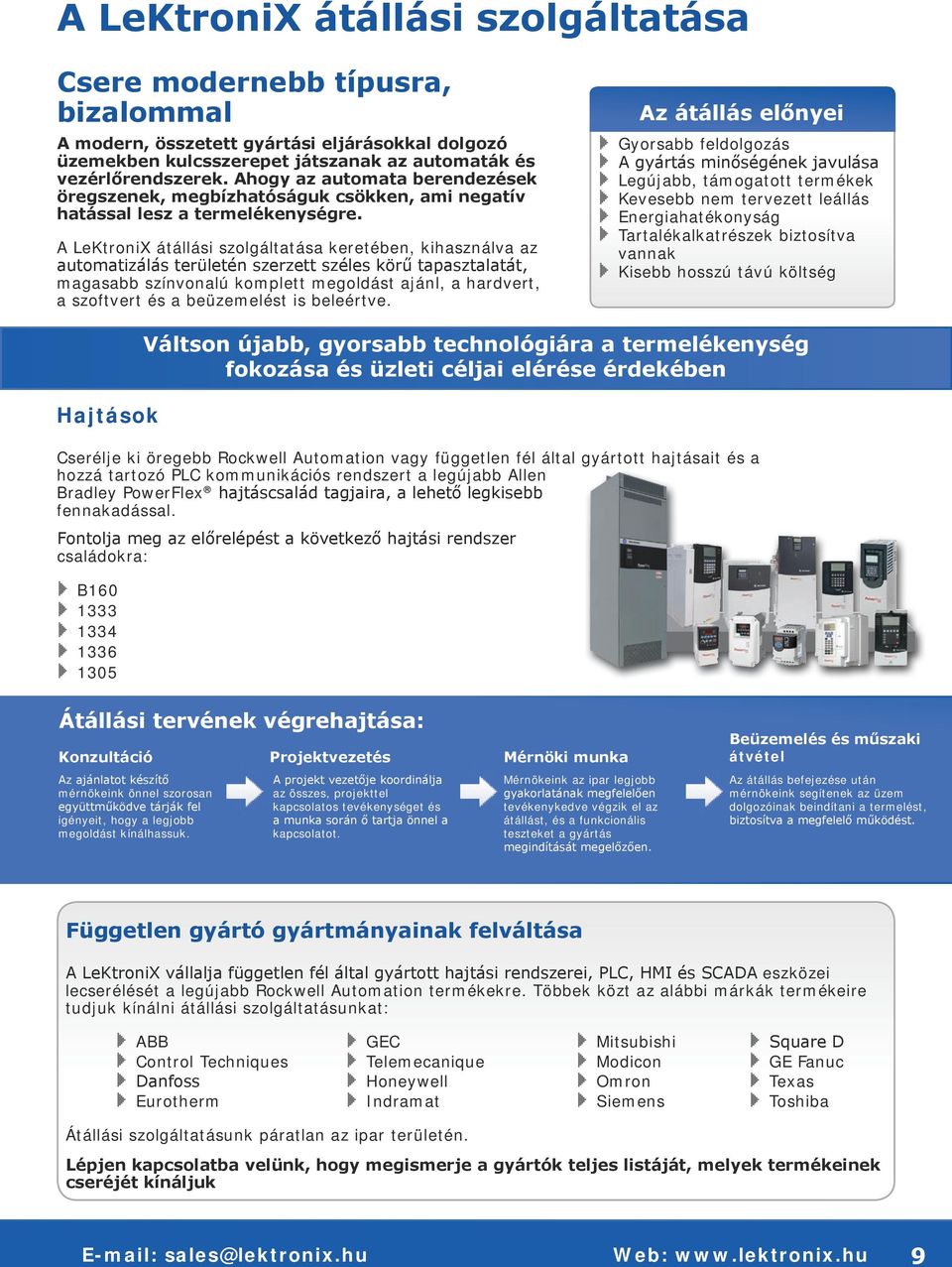 A LeKtroniX átállási szolgáltatása keretében, kihasználva az automatizálás területén szerzett széles körű tapasztalatát, magasabb színvonalú komplett megoldást ajánl, a hardvert, a szoftvert és a