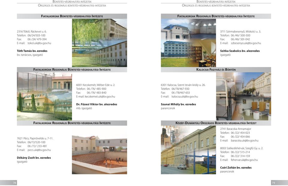 alezredes igazgató F IATALKORÚAK REGIONÁLIS BÜNTETÉS-VÉGREHAJTÁSI INTÉZETE K ALOCSAI FEGYHÁZ ÉS BÖRTÖN 6001 Kecskemét, Wéber Ede u. 2. Telefon: 06 /76/ 485-900 Fax: 06 /76/ 483-840 E-mail: kecskemet.