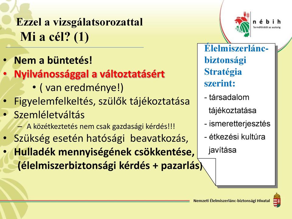 !! Szükség esetén hatósági beavatkozás, Hulladék mennyiségének csökkentése, (élelmiszerbiztonsági kérdés +