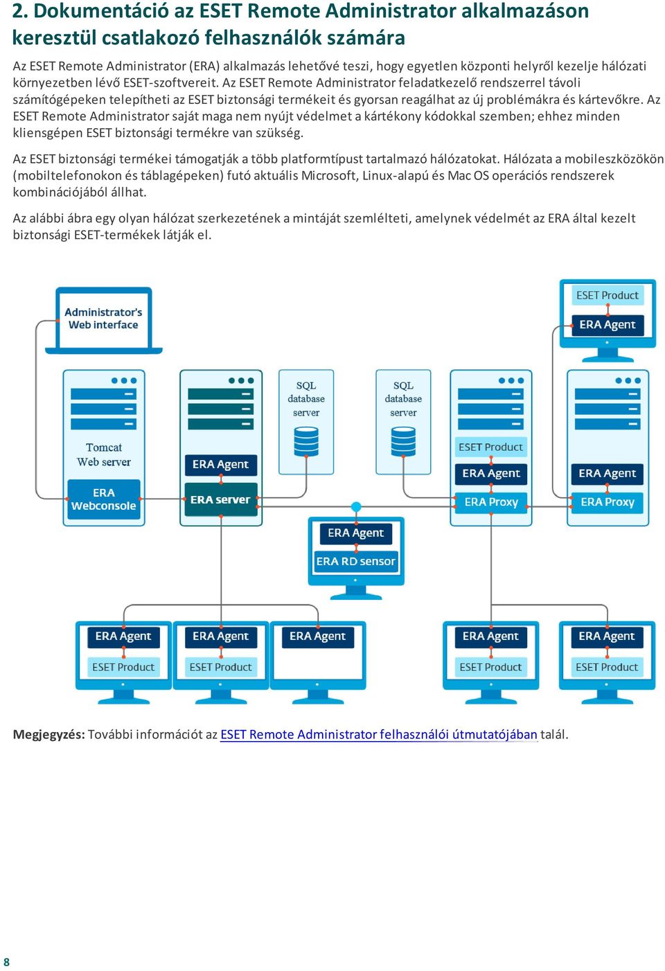 Az ESET Remote Administrator feladatkezelő rendszerrel távoli számítógépeken telepítheti az ESET biztonsági termékeit és gyorsan reagálhat az új problémákra és kártevőkre.