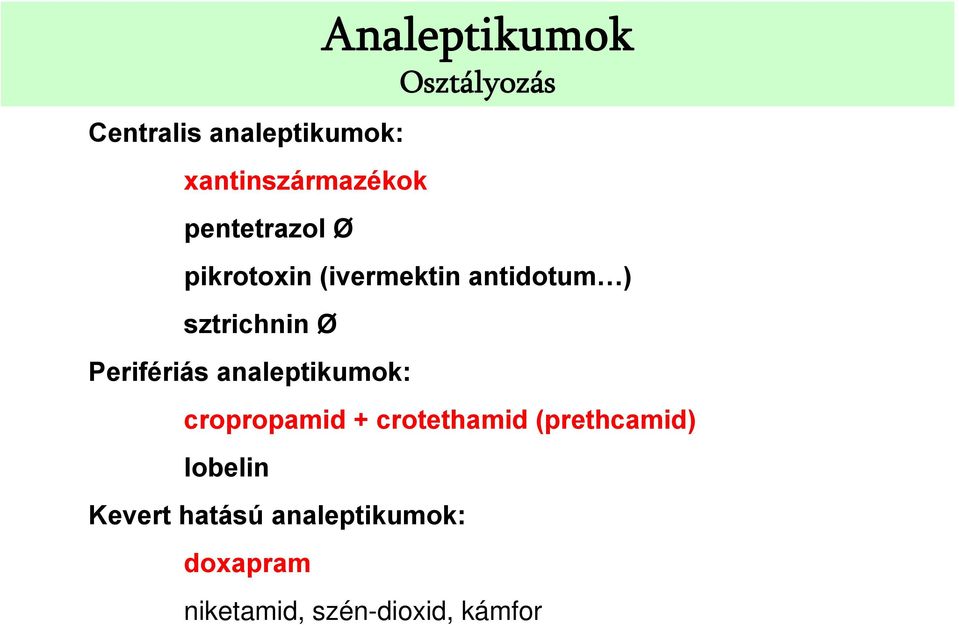 sztrichnin Ø Perifériás analeptikumok: cropropamid + crotethamid