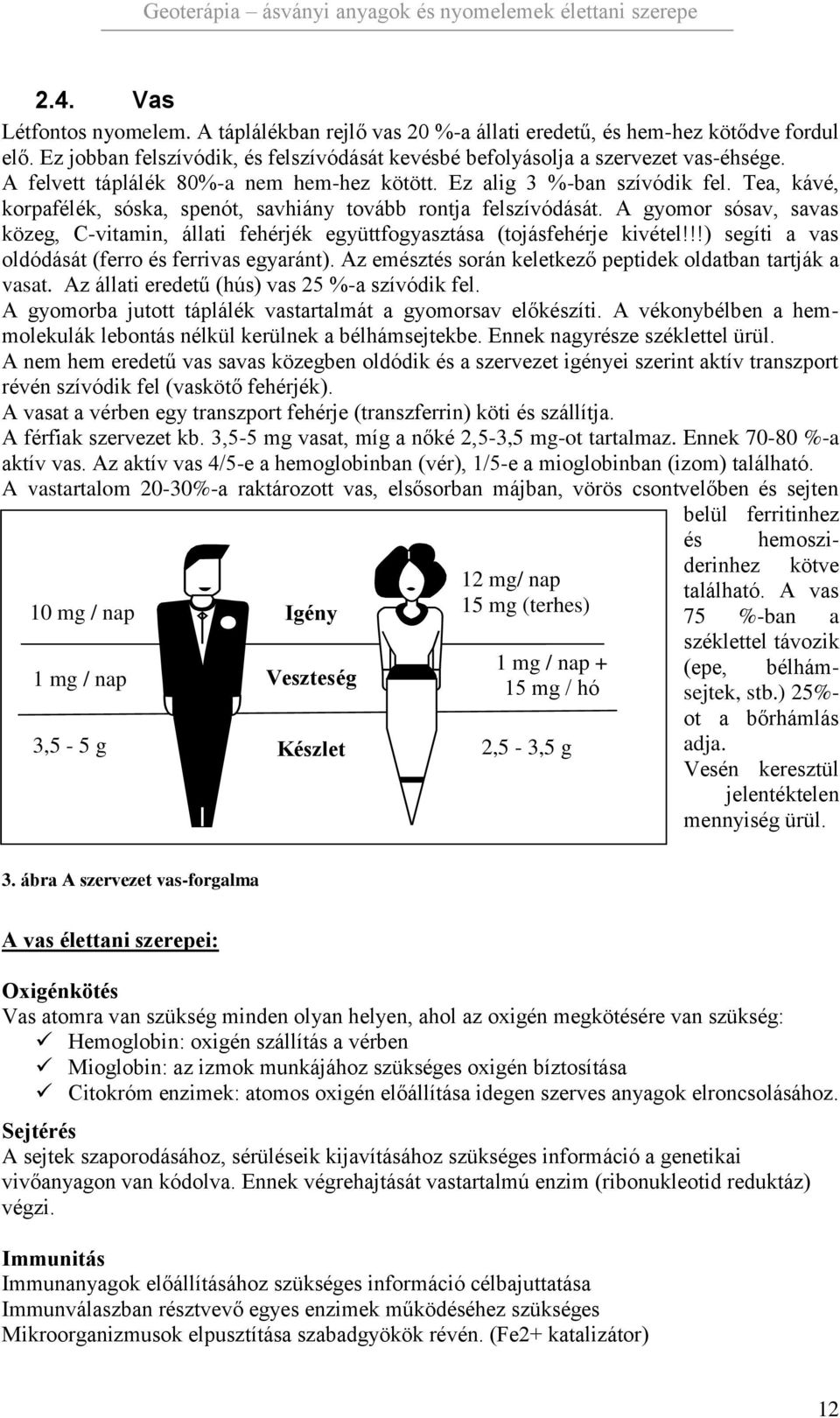 A felvett táplálék 80%-a nem hem-hez kötött. Ez alig 3 %-ban szívódik fel. Tea, kávé, korpafélék, sóska, spenót, savhiány tovább rontja felszívódását.