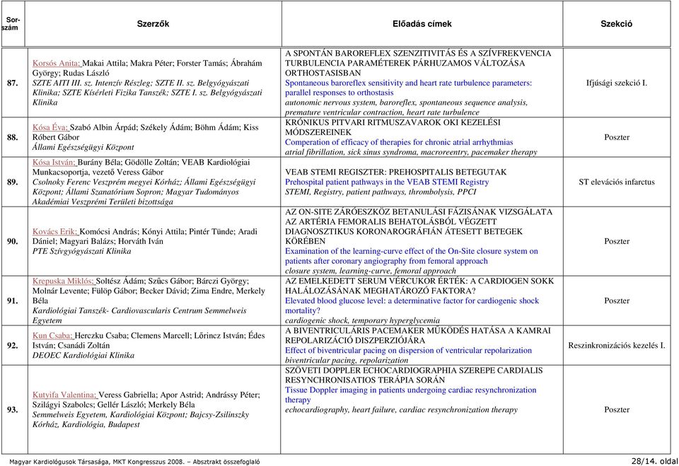 Belgyógyászati Klinika Kósa Éva; Szabó Albin Árpád; Székely Ádám; Böhm Ádám; Kiss Róbert Gábor Állami Egészségügyi Központ Kósa István; Burány Béla; Gödölle Zoltán; VEAB Kardiológiai Munkacsoportja,