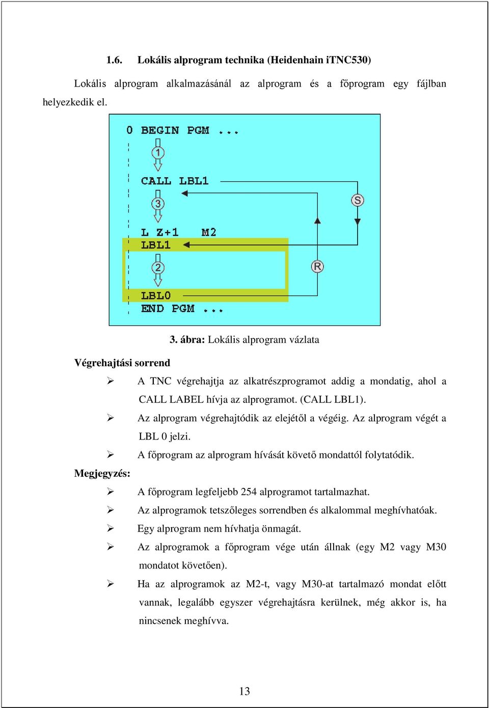 Az alprogram végrehajtódik az elejétől a végéig. Az alprogram végét a LBL 0 jelzi. A főprogram az alprogram hívását követő mondattól folytatódik.