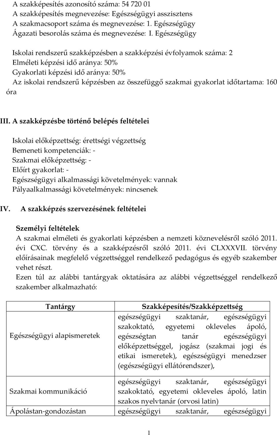 gyakorlat időtartama: 160 óra III.