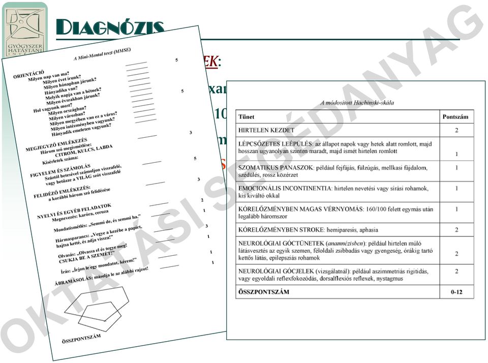 ischaemiás skála: 0-12 pont Global Deterioration Scale (GDS):