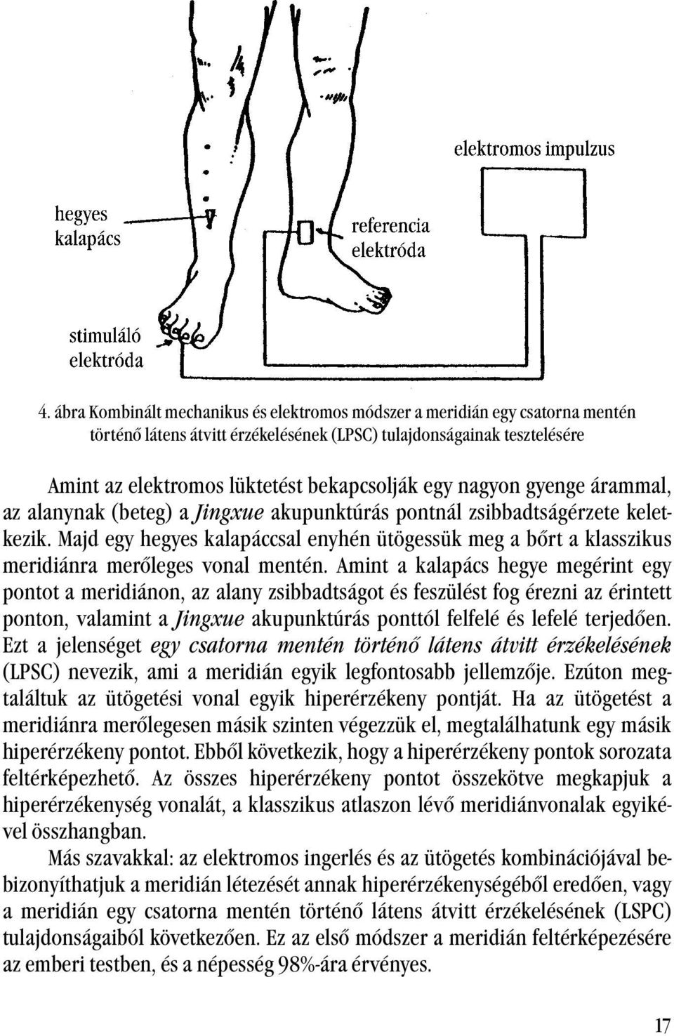 Majd egy hegyes kalapáccsal enyhén ütögessük meg a bőrt a klasszikus meridiánra merőleges vonal mentén.