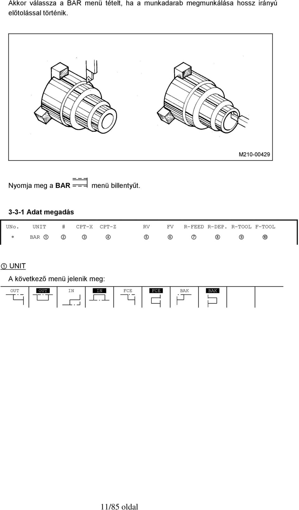 3-3-1 Adat megadás UNo. UNIT # CPT-X CPT-Z RV FV R-FEED R-DEP.