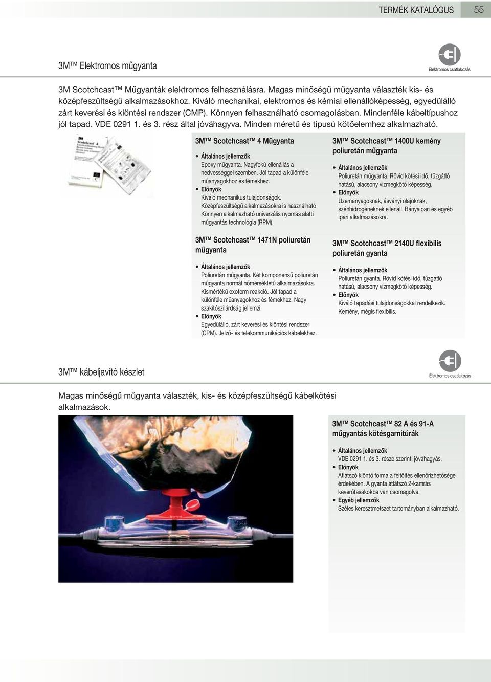 és 3. rész által jóváhagyva. Minden méretű és típusú kötőelemhez alkalmazható. 3M Scotchcast 4 Műgyanta Epoxy műgyanta. Nagyfokú ellenállás a nedvességgel szemben.