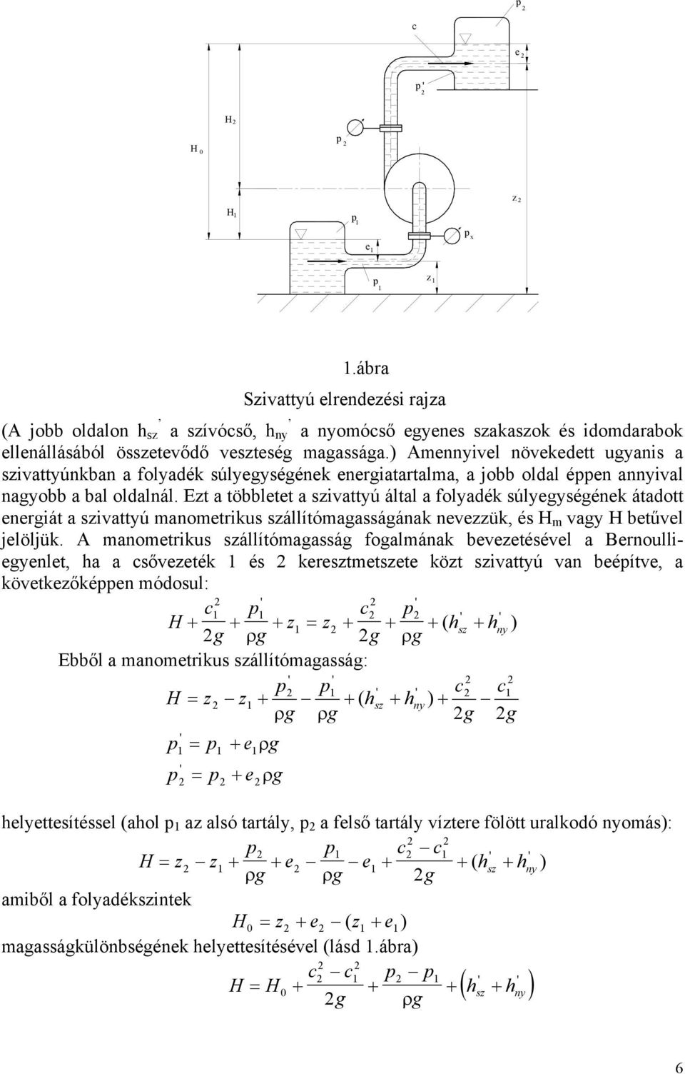 Ezt a többletet a szivattyú által a folyadék súlyegységének átadott energiát a szivattyú manometrikus szállítómagasságának nevezzük, és H m vagy H betűvel jelöljük.