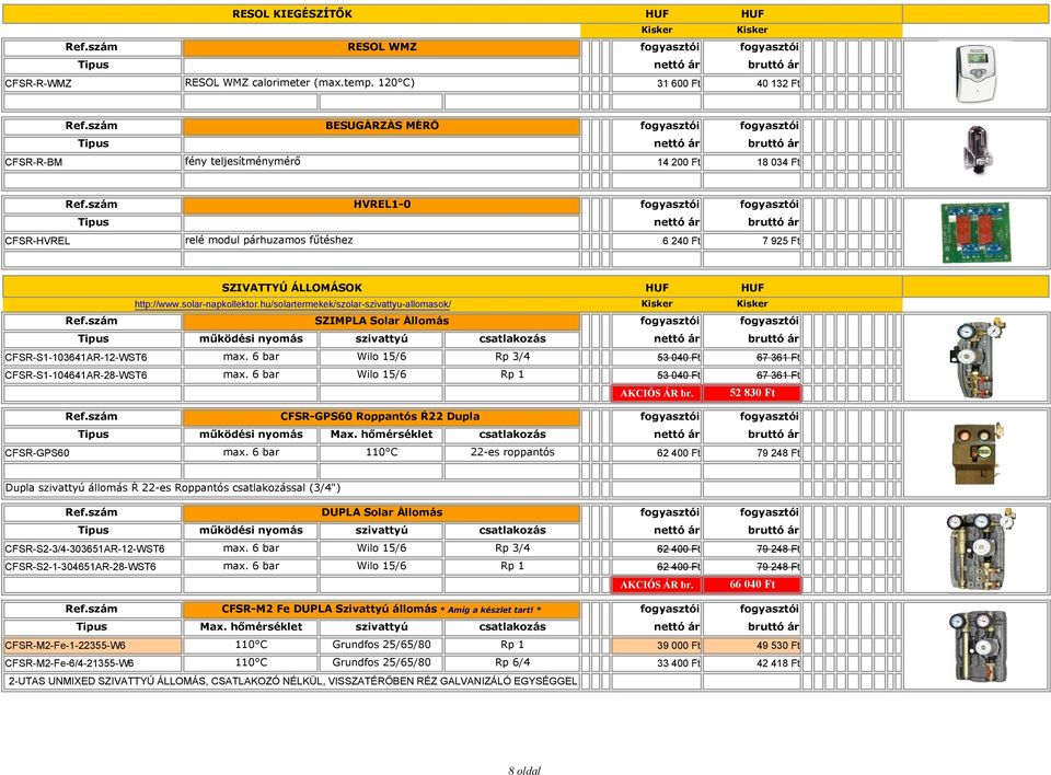 http://www.solar-napkollektor.hu/solartermekek/szolar-szivattyu-allomasok/ működési nyomás szivattyú csatlakozás CFSR-S1-103641AR-12-WST6 max.