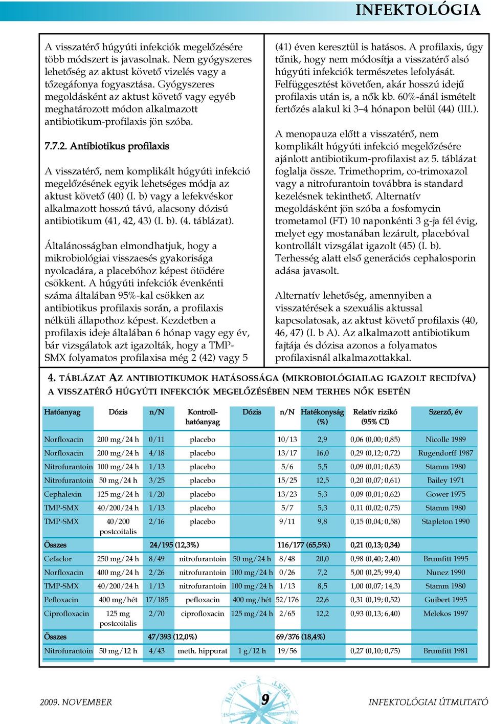 Antibiotikus profilaxis A visszatérõ, nem komplikált húgyúti infekció megelõzésének egyik lehetséges módja az aktust követõ (40) (I.