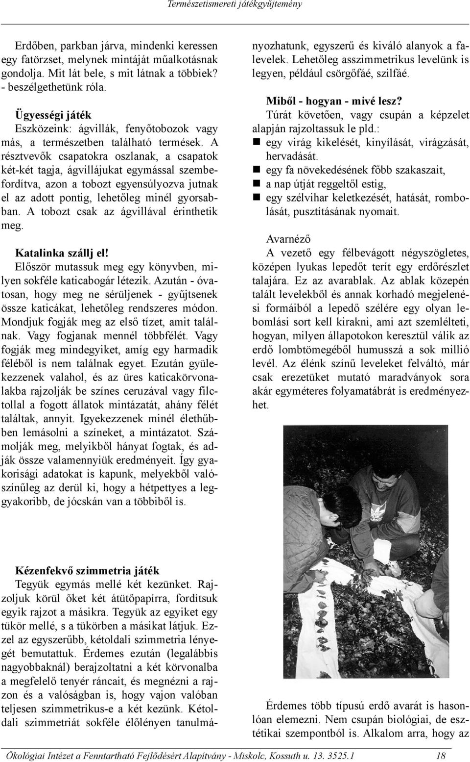 A résztvevők csapatokra oszlanak, a csapatok két-két tagja, ágvillájukat egymással szembefordítva, azon a tobozt egyensúlyozva jutnak el az adott pontig, lehetőleg minél gyorsabban.