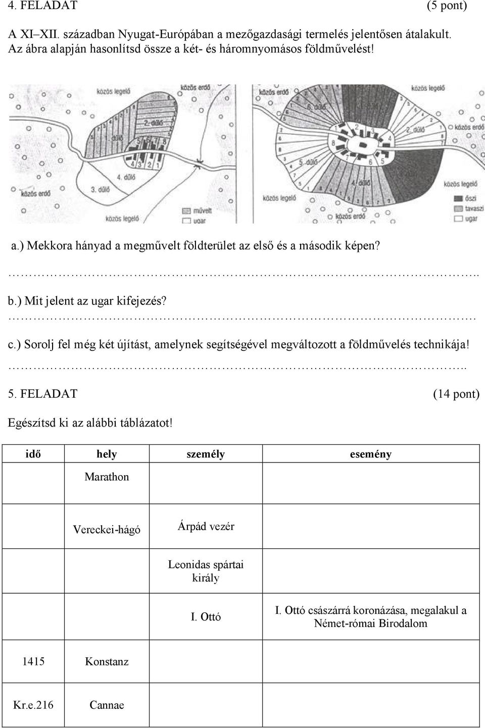 ) Mit jelent az ugar kifejezés?. c.) Sorolj fel még két újítást, amelynek segítségével megváltozott a földművelés technikája!.. 5.