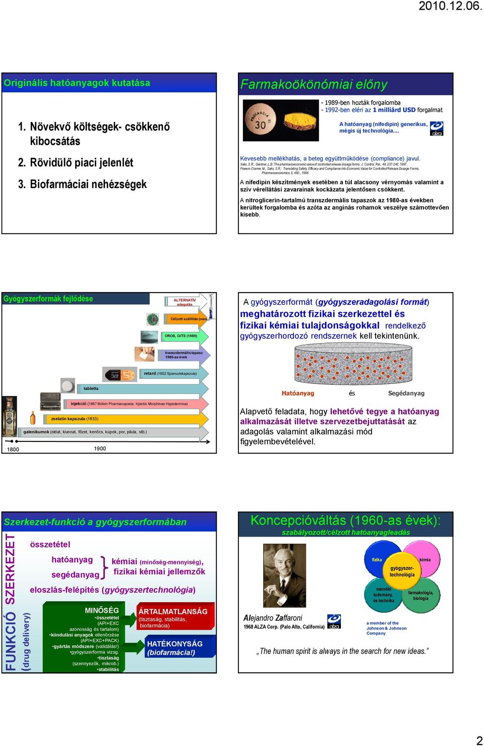 .. Kevesebb mellékhatás, a beteg együttműködése (compliance) javul. Saks, S.R., Gardner, L.B.:The pharmacoeconomic value of controlled release dosage forms. J. Control. Rel., 48, 237-242, 1997.