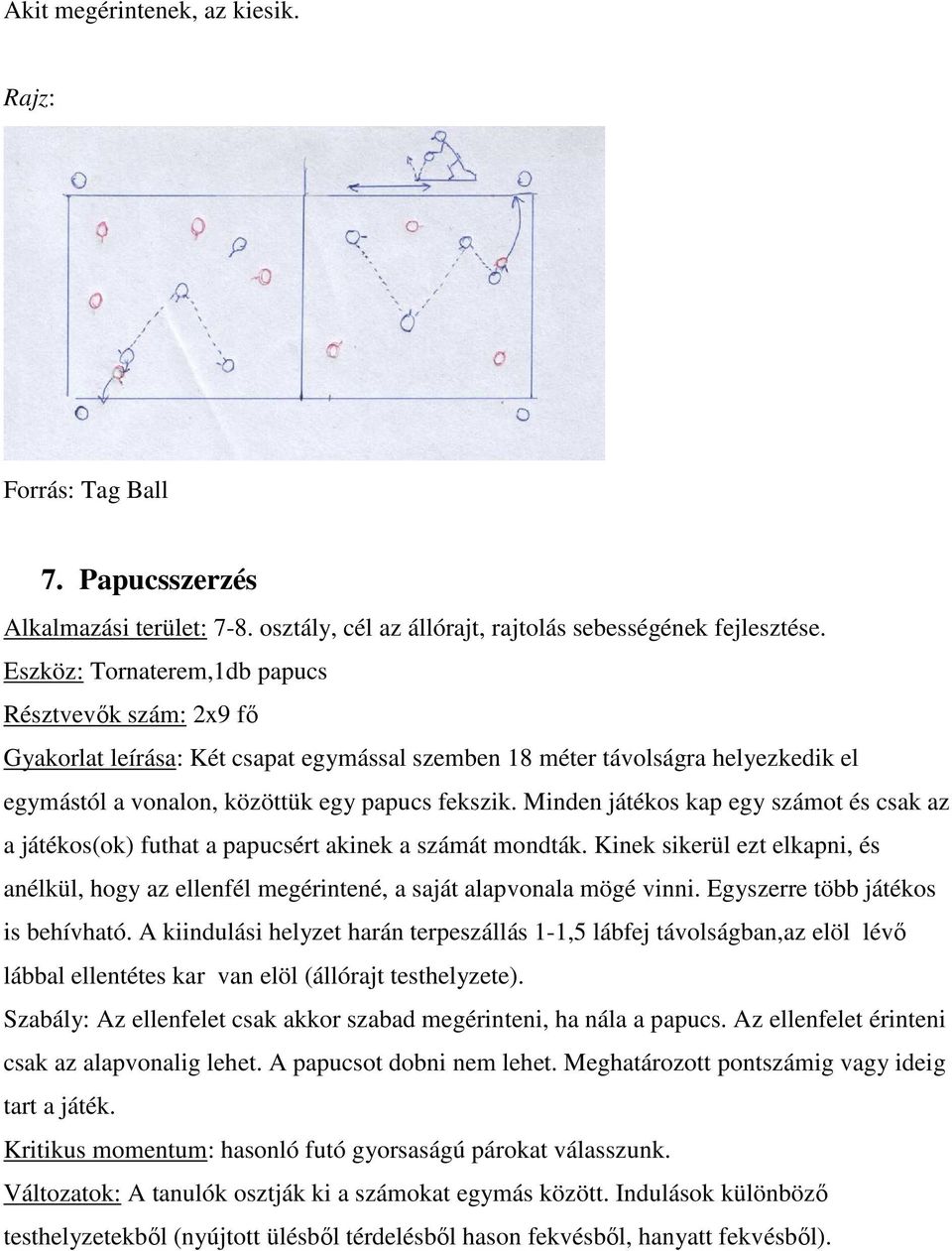 Minden játékos kap egy számot és csak az a játékos(ok) futhat a papucsért akinek a számát mondták. Kinek sikerül ezt elkapni, és anélkül, hogy az ellenfél megérintené, a saját alapvonala mögé vinni.