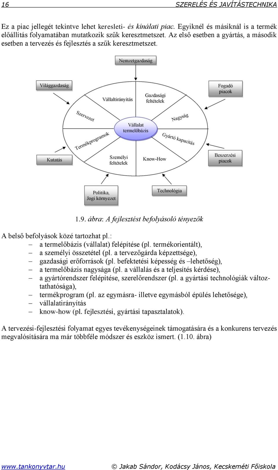 : a termelőbázis (vállalat) felépítése (pl. termékorientált), a személyi összetétel (pl. a tervezőgárda képzettsége), gazdasági erőforrások (pl.