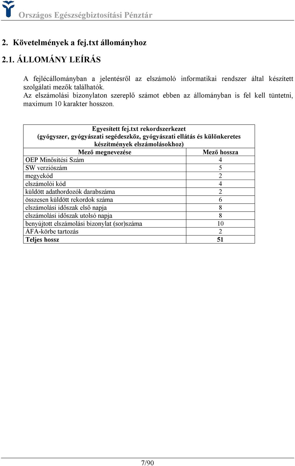 txt rekordszerkezet (gyógyszer, gyógyászati segédeszköz, gyógyászati ellátás és különkeretes készítmények elszámolásokhoz) Mező megnevezése Mező hossza OEP Minősítési Szám 4 SW