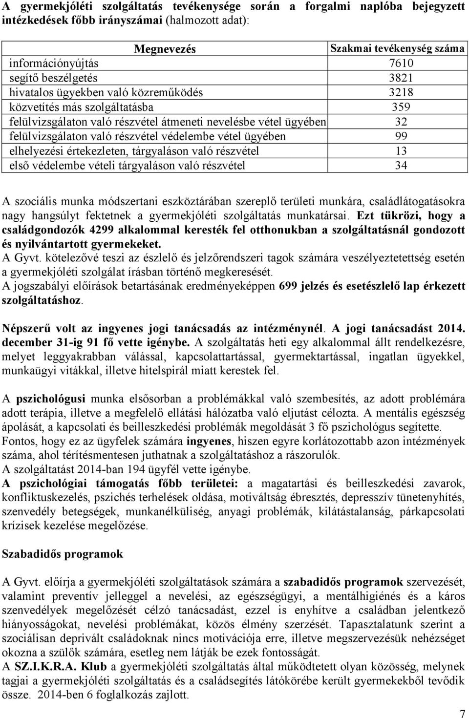 védelembe vétel ügyében 99 elhelyezési értekezleten, tárgyaláson való részvétel 13 első védelembe vételi tárgyaláson való részvétel 34 A szociális munka módszertani eszköztárában szereplő területi