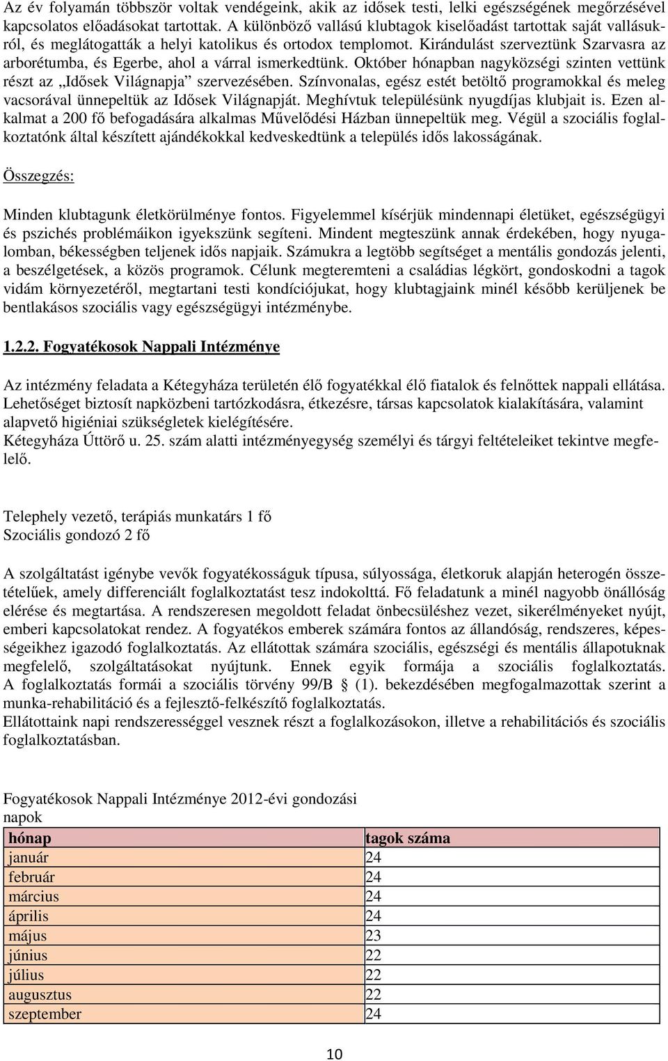 Kirándulást szerveztünk Szarvasra az arborétumba, és Egerbe, ahol a várral ismerkedtünk. Október hónapban nagyközségi szinten vettünk részt az Idősek Világnapja szervezésében.