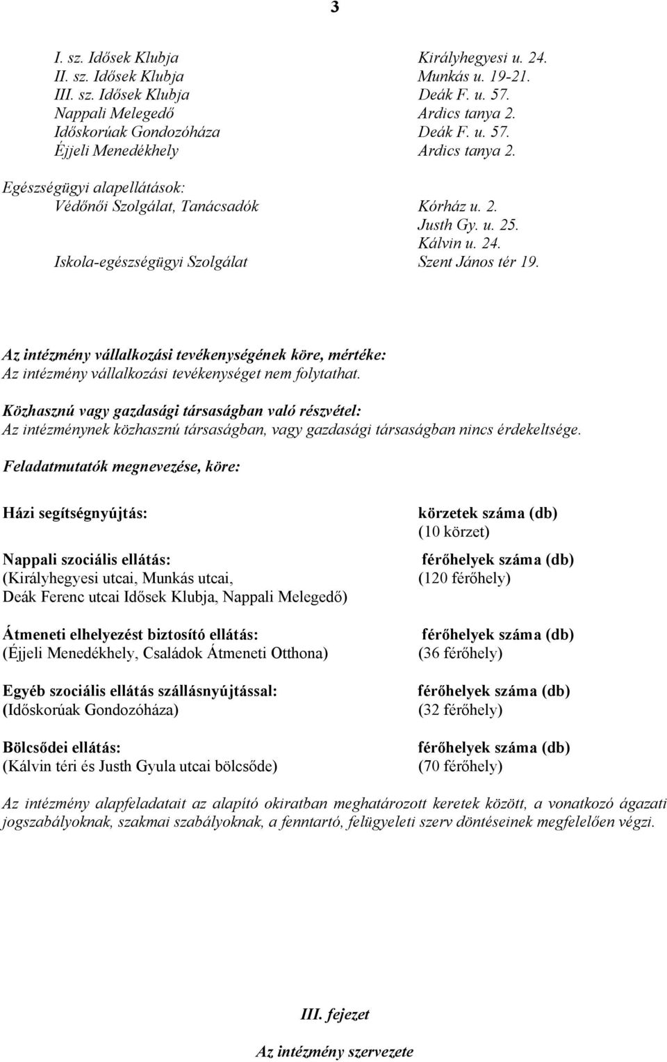 Az intézmény vállalkozási tevékenységének köre, mértéke: Az intézmény vállalkozási tevékenységet nem folytathat.