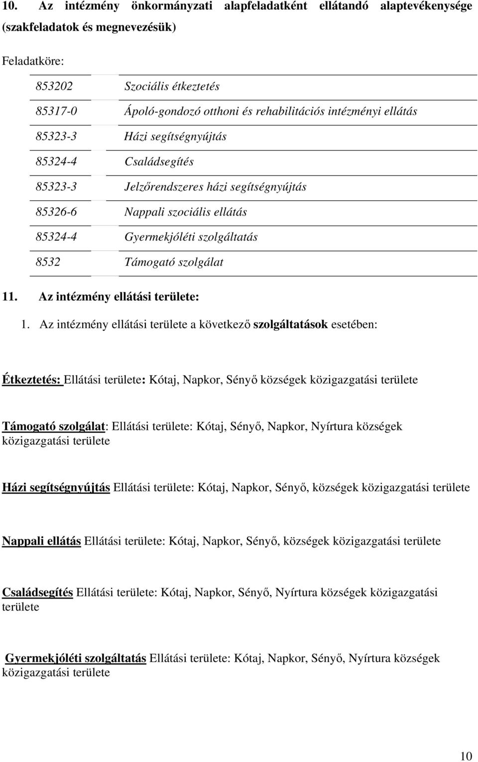 szolgálat 11. Az intézmény ellátási területe: 1.