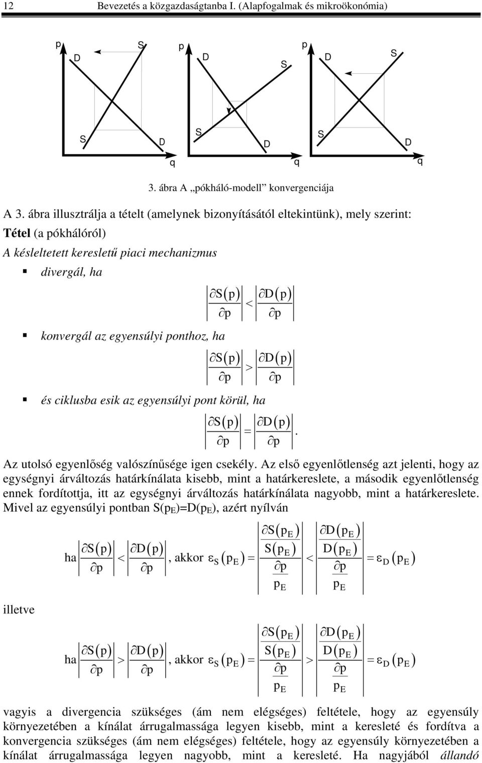 ponthoz, ha < p ( ) Dp ( ) Sp p és ciklusba esik az egyensúlyi pont körül, ha > p ( ) Dp ( ) Sp p Az utolsó egyenlőség valószínűsége igen csekély.