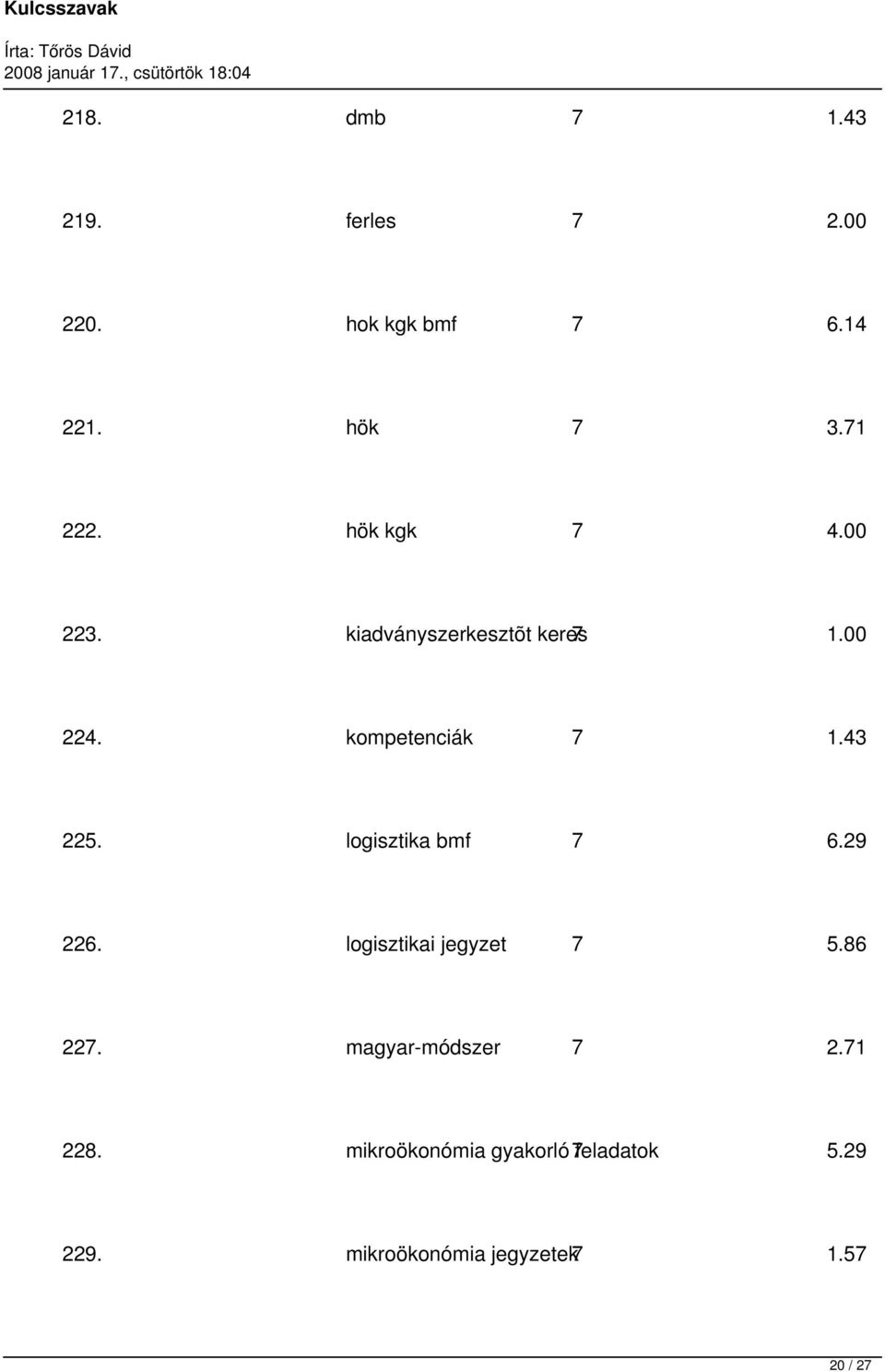 logisztika bmf 7 6.29 226. logisztikai jegyzet 7 5.86 227. magyar-módszer 7 2.