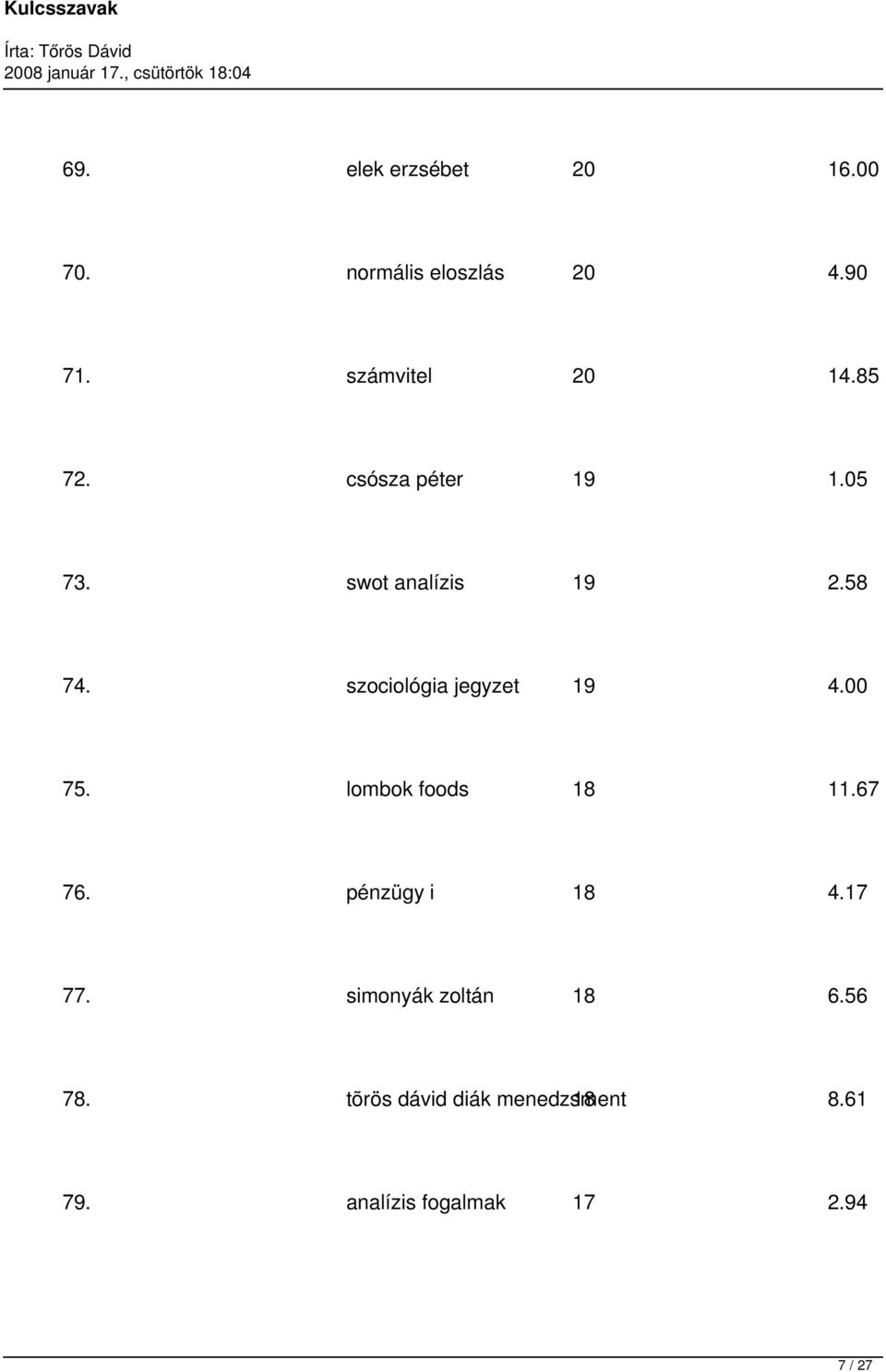 szociológia jegyzet 19 4.00 75. lombok foods 18 11.67 76. pénzügy i 18 4.17 77.