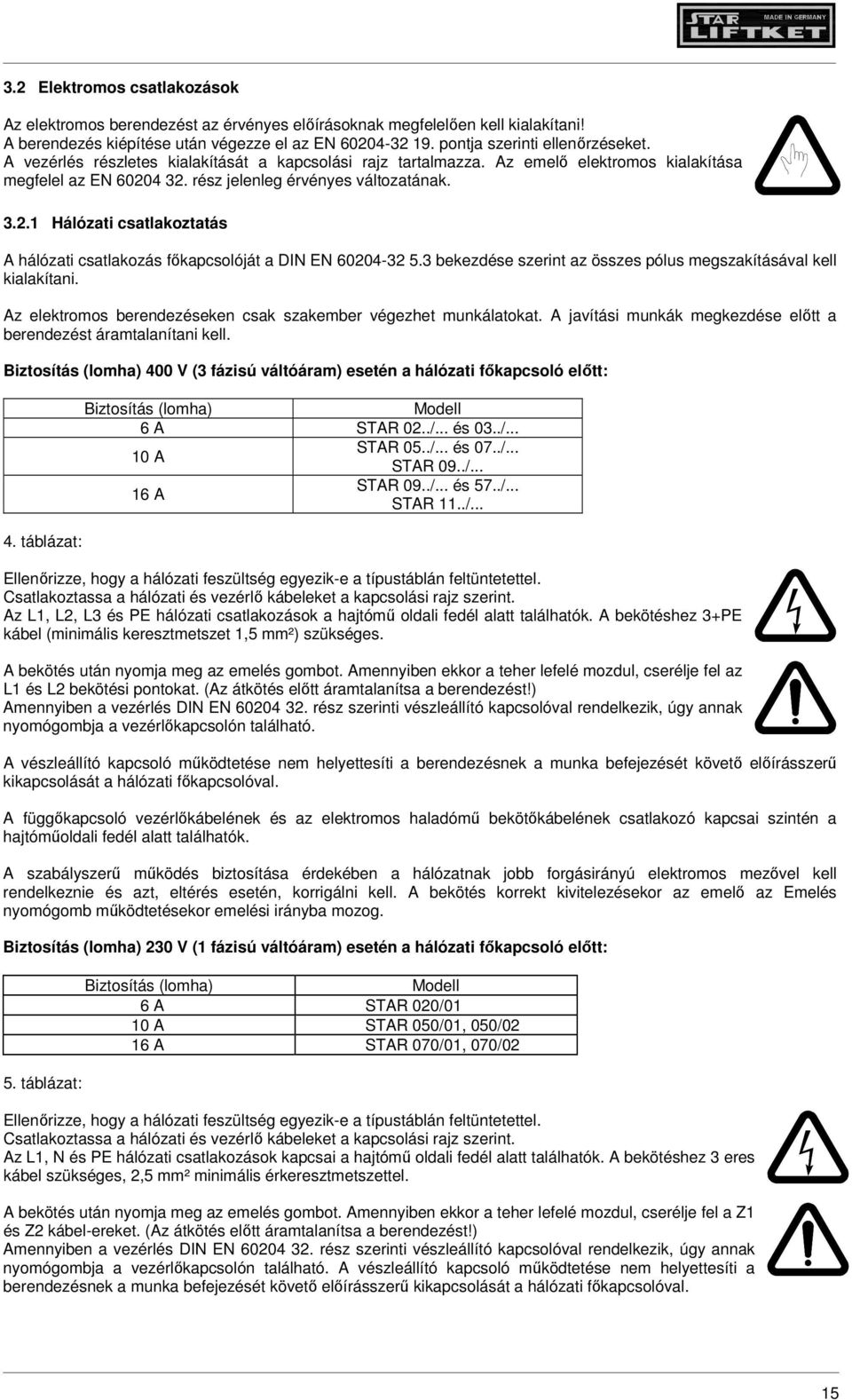 3 bekezdése szerint az összes pólus megszakításával kell kialakítani. Az elektromos berendezéseken csak szakember végezhet munkálatokat.