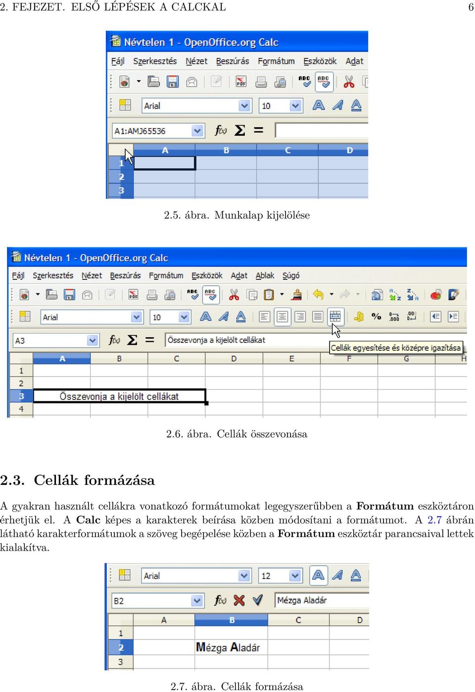 érhetjük el. A Calc képes a karakterek beírása közben módosítani a formátumot. A 2.