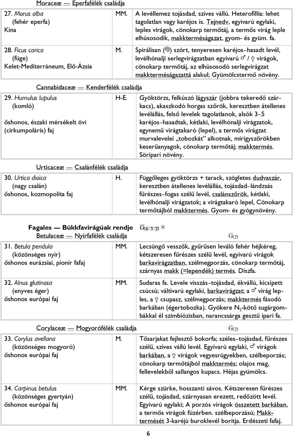 Tejnedv, egyivarú egylaki, leples virágok, cönokarp termőtáj, a termős virág leple elhúsosodik, makkterméságazat, gyom- és gyüm. fa. M.