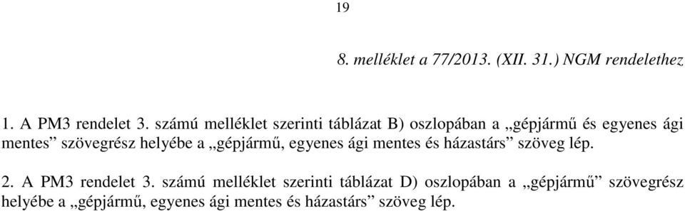 helyébe a gépjármű, egyenes ági mentes és házastárs szöveg lép. 2. A PM3 rendelet 3.