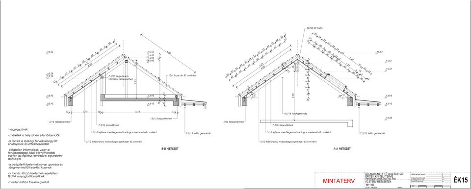 1 1,79 10 4,44 1 4,/18 torokgerenda 1/1 talpszelemen /1 talpszelemen /1 talpszelemen 7,/1 szaruállások 7,/1 szaruállások /10 lejtésre merőleges másodlagos szerkezet 6 cm-ként 7,/1 telifa gerendák /10