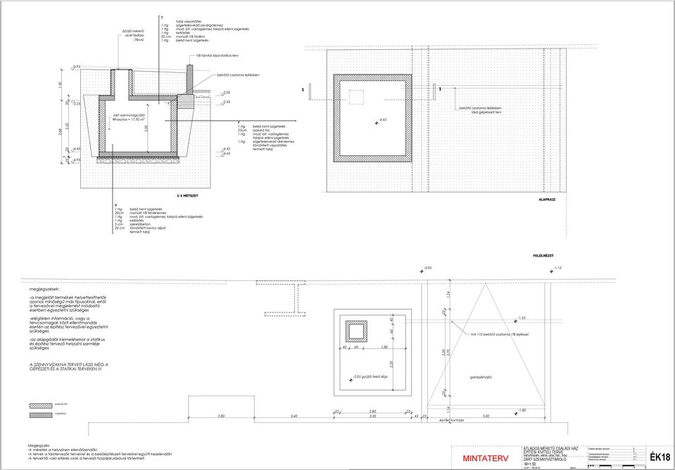 20-2,2-4,4-4,93 zárt szennyvízgyűjtő Vhasznos = 17,92 m 3 2,00-2,0-2,4-4,4-4,6 F 1 rtg belső kent szigetelés 2cm zsalukő fal 1 rtg mod. bit.