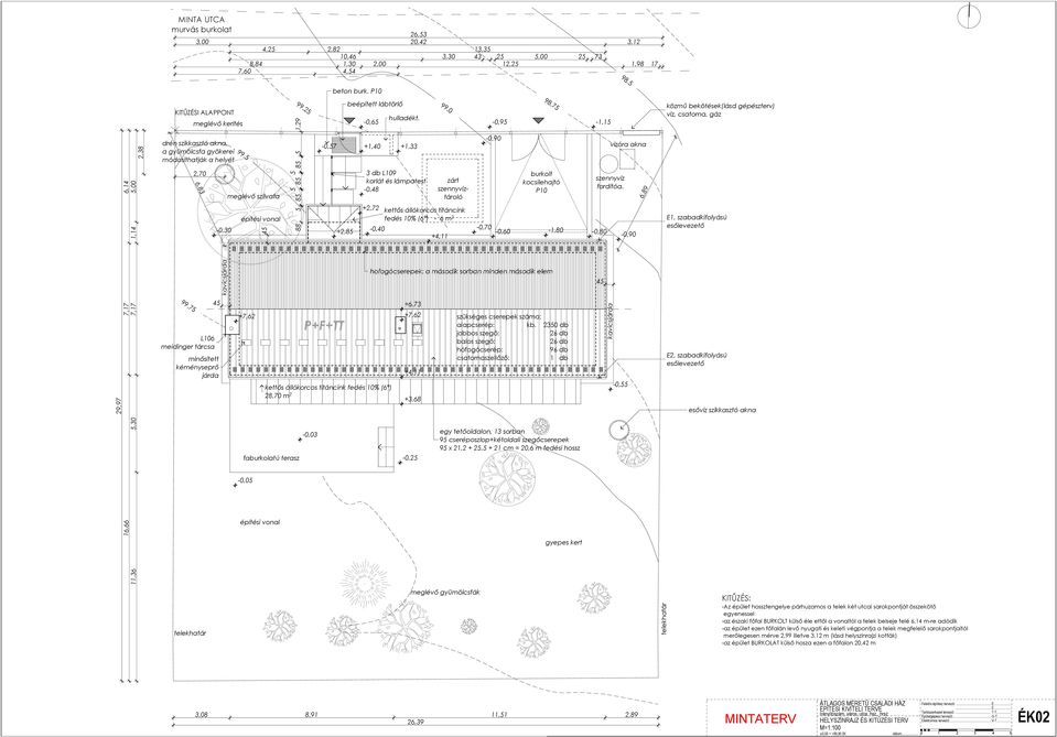 7-1,1 közmű bekötések(lásd gépészterv) víz, csatorna, gáz drén szikkasztó akna, a gyümölcsfa gyökerei módosíthatják a helyét 99.