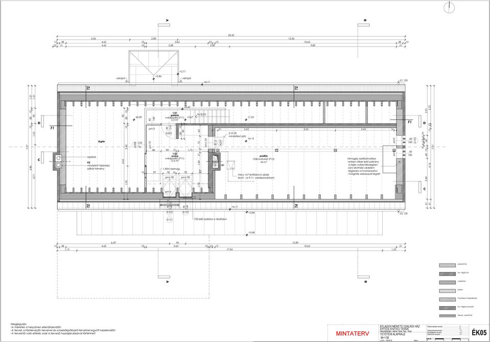 10 97 78 16 78 94 pm1, pm 0 11 78 78 140 80 10 pm1, 78 140 1,70 1,04 21 7 6 pm1, 7 31 3,4 3,4 3,4 14 A207 K1 D EI 30 minősítésű ajtó +4,1 padlás OSB burkolat (P12) 44 m 2 Velux VLT tetőkibúvó ablak