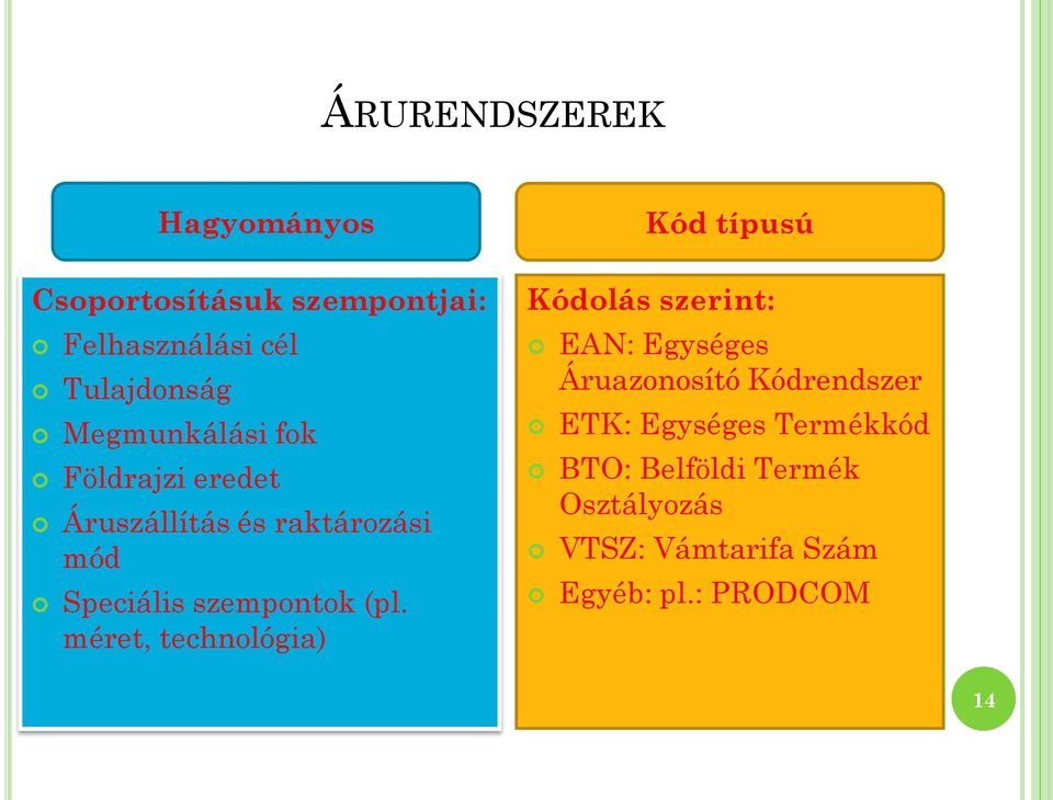 méret, technológia) Kód típusú Kódolás szerint: EAN: Egységes Áruazonosító Kódrendszer