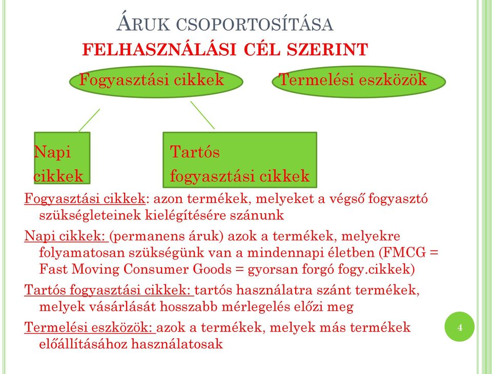 szükségünk van a mindennapi életben (FMCG = Fast Moving Consumer Goods = gyorsan forgó fogy.