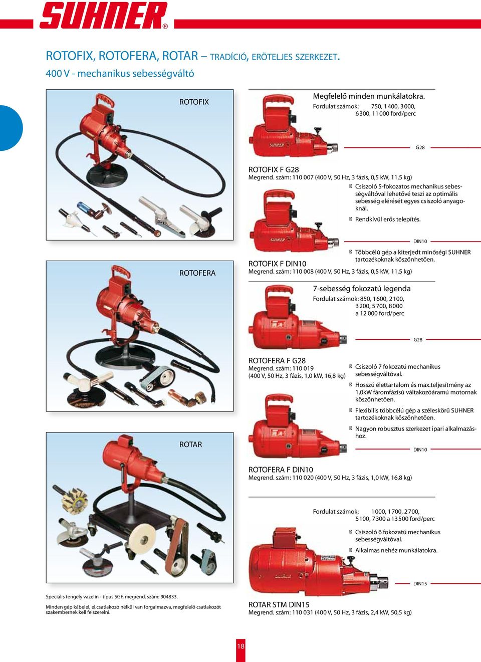 sebesség elérését egyes csiszoló anyagoknál. Rendkívül erős telepítés. ROTOFERA DIN10 Tőbbcélú gép a kiterjedt minőségi SUHNER tartozékoknak köszönhetően.