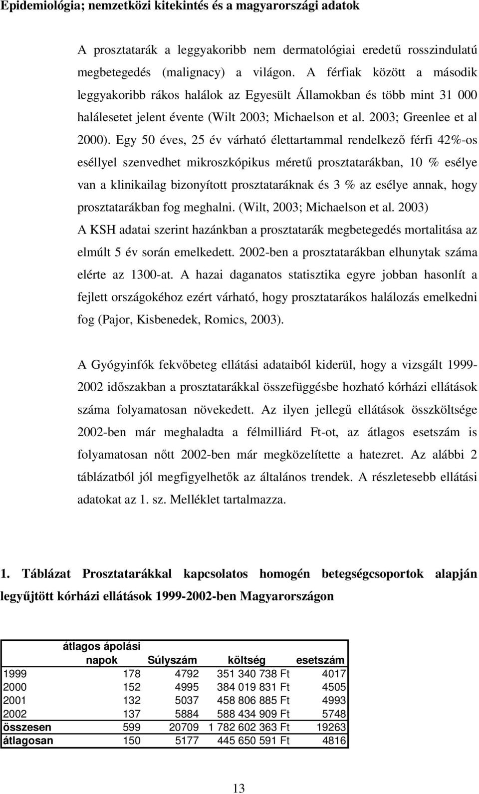 Egy 50 éves, 25 év várható élettartammal rendelkező férfi 42%-os eséllyel szenvedhet mikroszkópikus méretű prosztatarákban, 10 % esélye van a klinikailag bizonyított prosztataráknak és 3 % az esélye