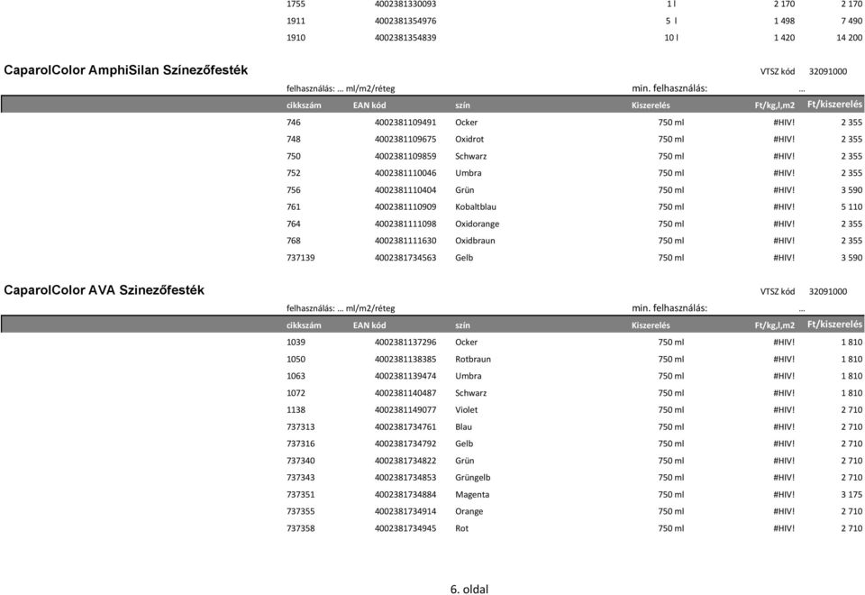 3590 761 4002381110909 Kobaltblau 750 ml #HIV! 5110 764 4002381111098 Oxidorange 750 ml #HIV! 2355 768 4002381111630 Oxidbraun 750 ml #HIV! 2355 737139 4002381734563 Gelb 750 ml #HIV!